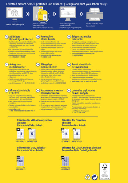 AVERY ZWECKFORM Disketten-Etiketten 70x50,8mm L4738REV-25 non-perm. 250 Stk./25 Bl.