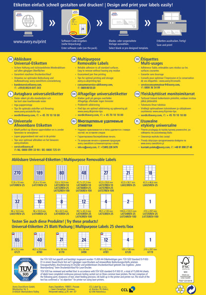 AVERY ZWECKFORM Universaletiketten 99,1x42,3mm L4743REV-100 weiss,non-perm. 1200St./10 B.