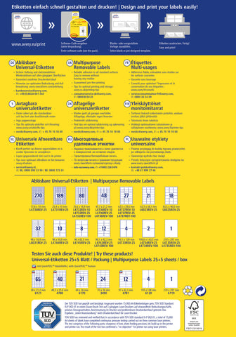 AVERY ZWECKFORM Universal-Etikett. 96x50,8mm L4744REV-25 weiss 300 Stk./25 + 5 Blatt