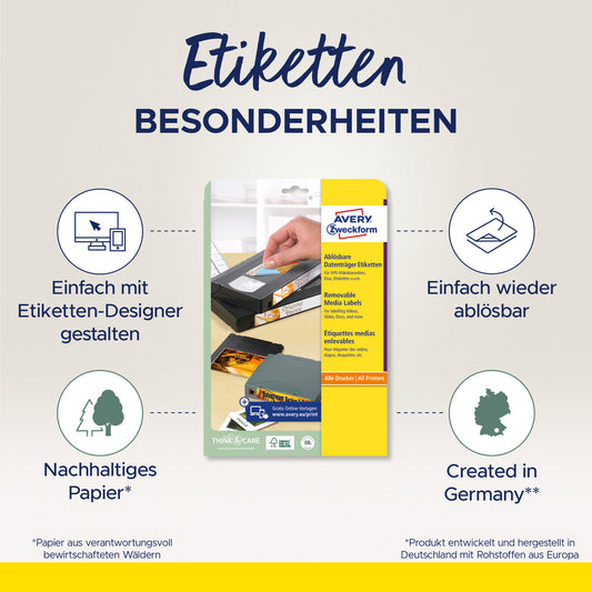 AVERY ZWECKFORM Video-Etiketten 147,3x20mm L4746REV-25 weiss,non-perm. 325 Stk./25Bl.