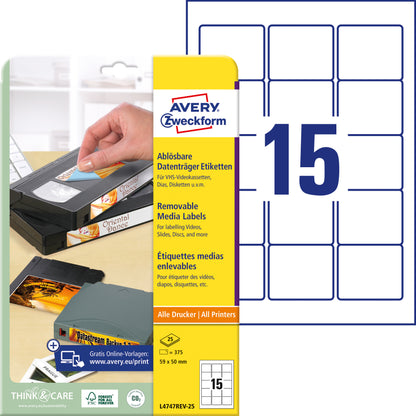 AVERY ZWECKFORM Zip-Disketten 59x50mm L4747REV2 375 Stück