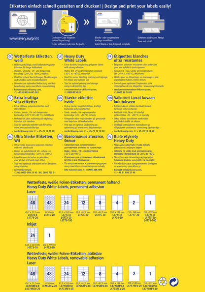 AVERY ZWECKFORM Etiketten 99,1x42,3mm L4776-20 Folie,wetterf. 240 Stk./20Bl.