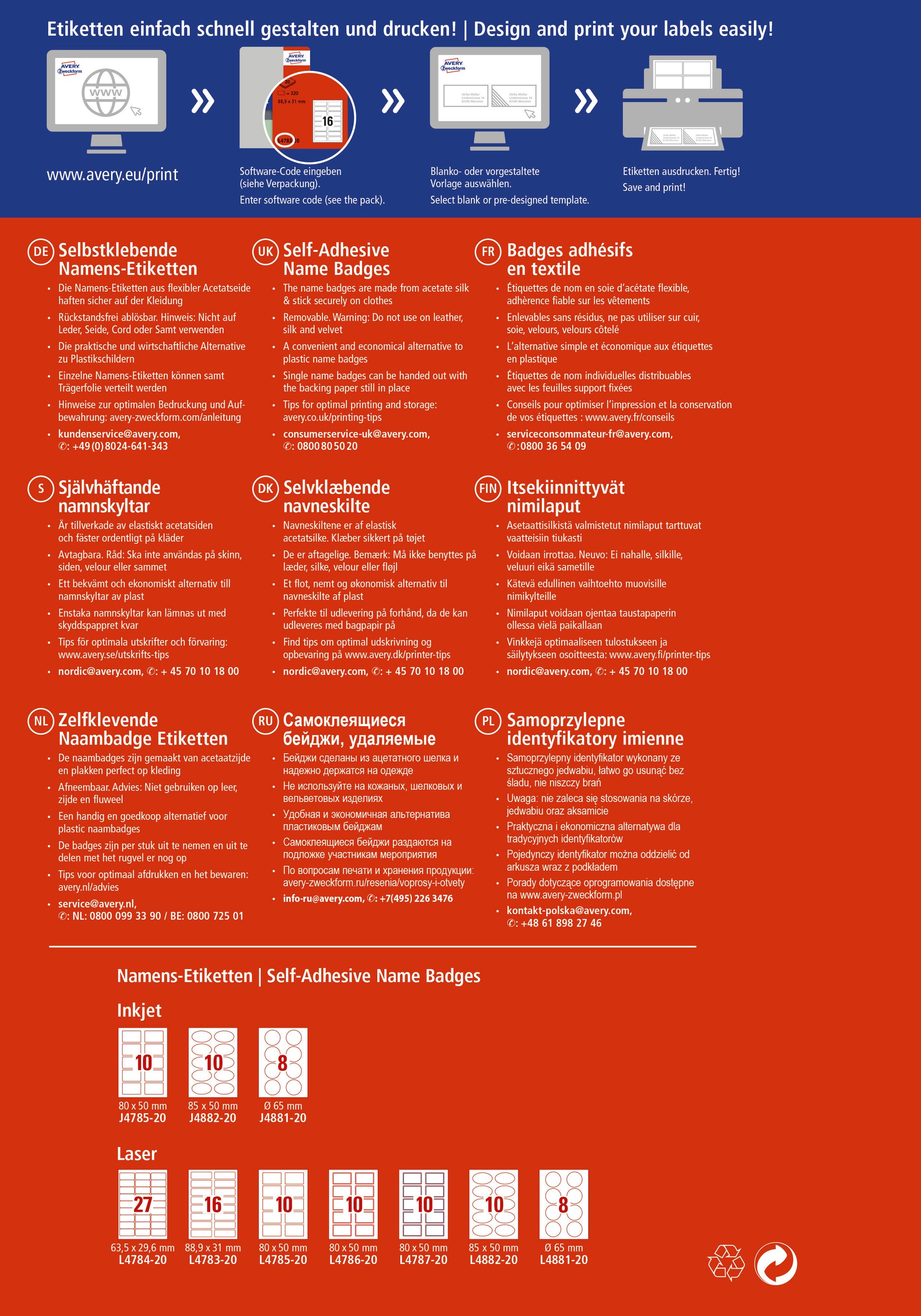 AVERY ZWECKFORM Namensetiketten L4785-20 weiss 80x50mm 200 Stück