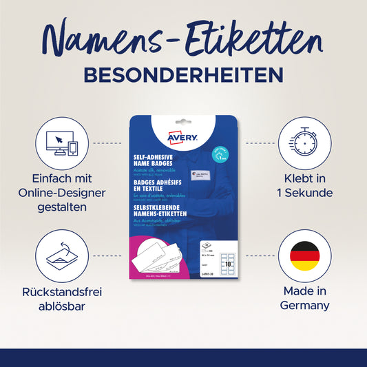 AVERY ZWECKFORM Namensetiketten L4787-20 weiss/blau 80x50mm 200 Stück