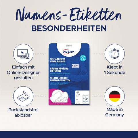 AVERY ZWECKFORM Namensetiketten L4787-20 weiss/blau 80x50mm 200 Stück