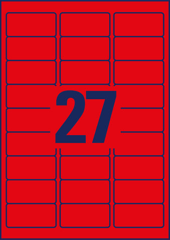 AVERY ZWECKFORM Etiketten 63,5x29,6mm L6003-25 rot,non-perm. 675 Stk./25 Bl.