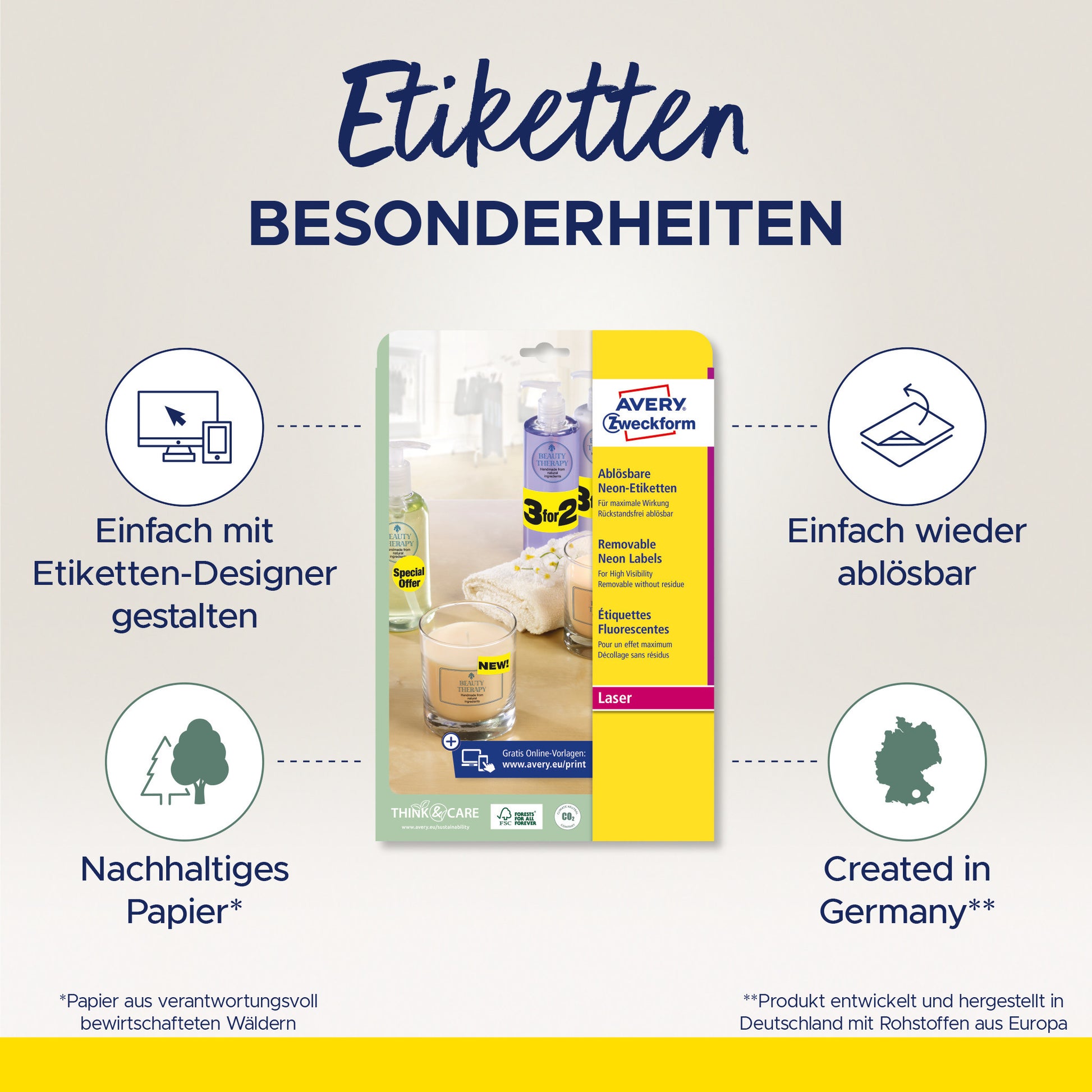 AVERY ZWECKFORM Etiketten 63,5x29,6mm L6004-25 gelb,non-perm. 675 Stk./25 Bl.