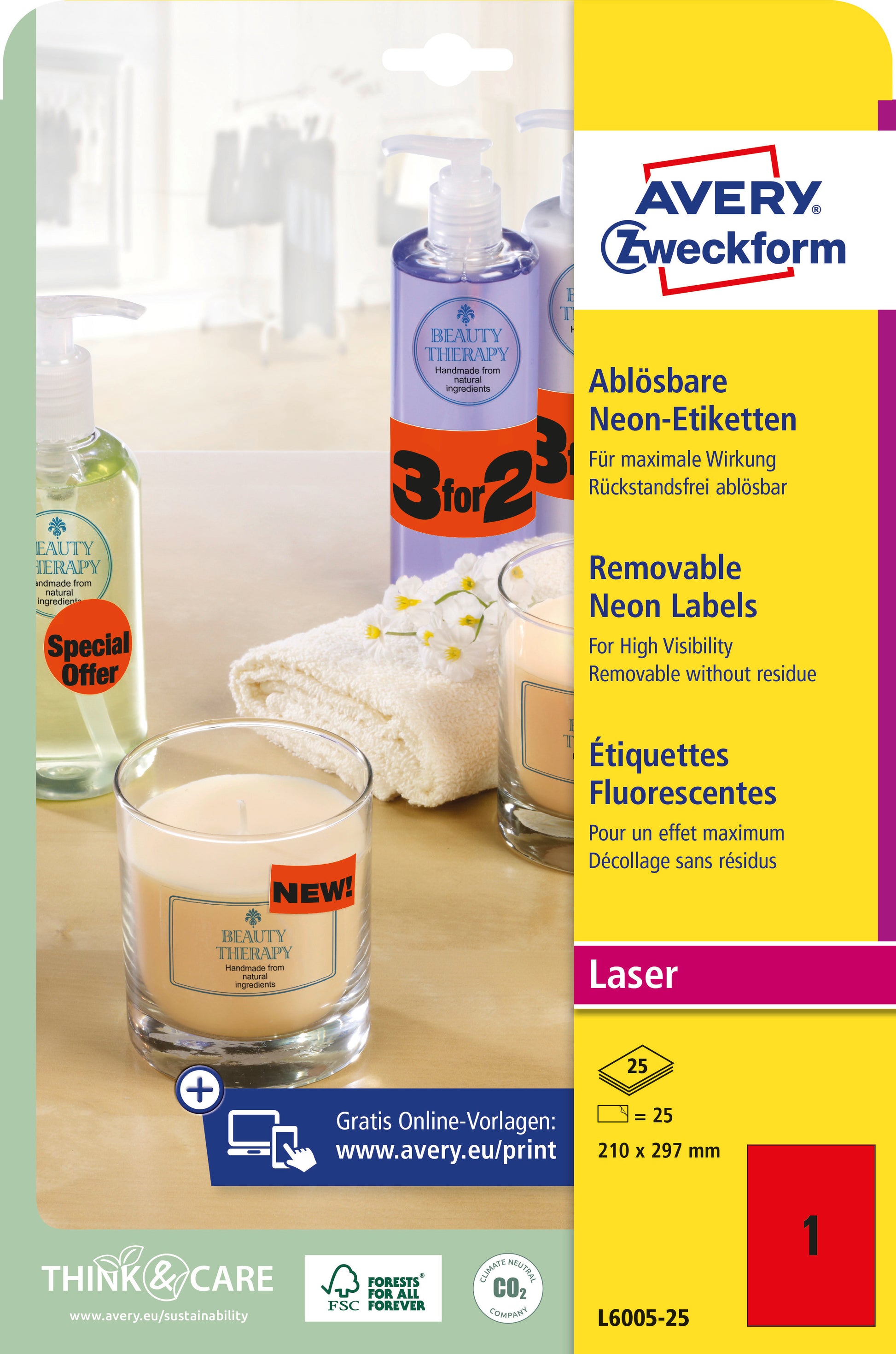 AVERY ZWECKFORM Etiketten 210x297mm L6005-25 rot,non-perm. 25 Stk./25 Bl.