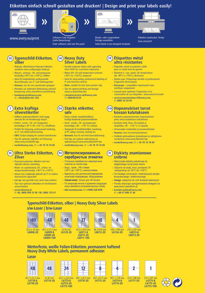 AVERY ZWECKFORM Typenschild-Etik. 45,7x21,2mm L6009-20 silber, Laser 960 St./20 Blatt