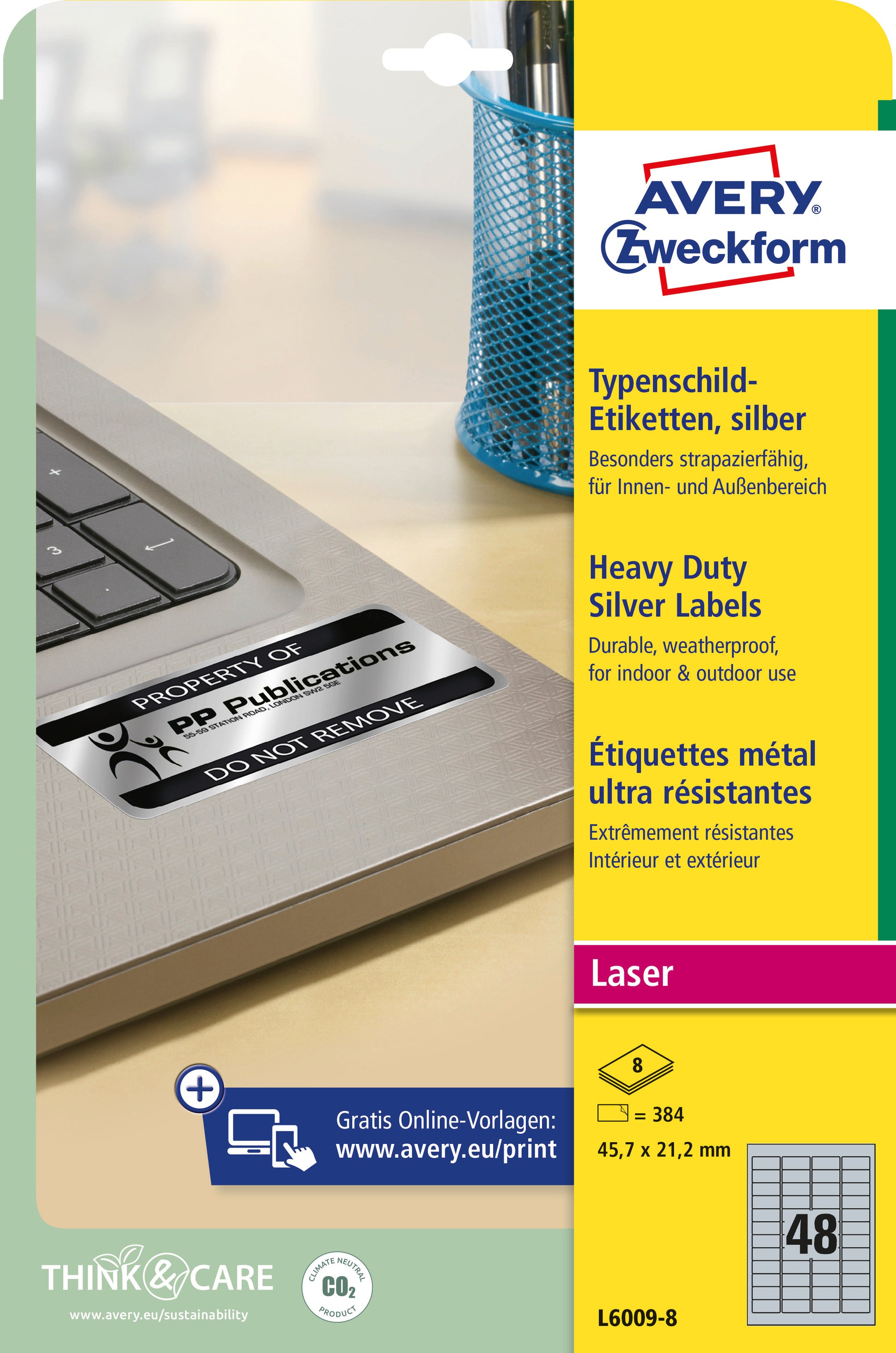 AVERY ZWECKFORM Etiketten Typenschild silber L60098 8 Blatt 45,7x21,2mm