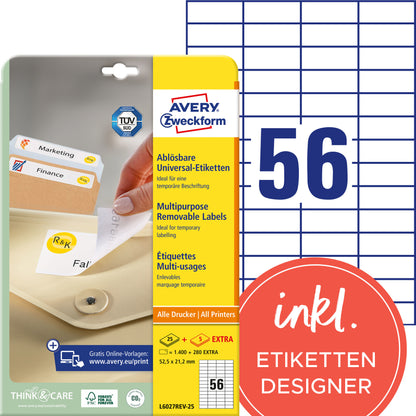 AVERY ZWECKFORM Universal-Etiketten 525x212mm L6027REV-25 weiss 30 Blatt
