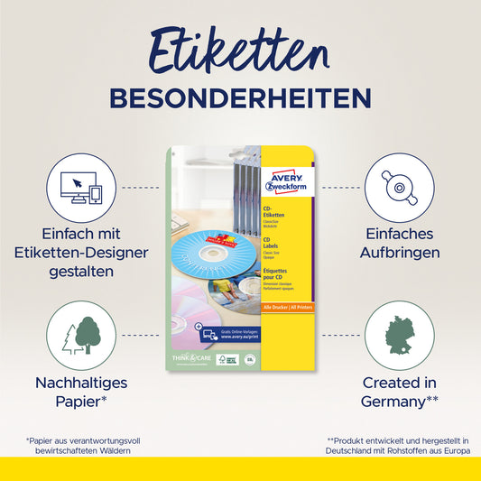 AVERY ZWECKFORM CD-Etiketten Classic weiss L6043-25 117mm 50 Stk.