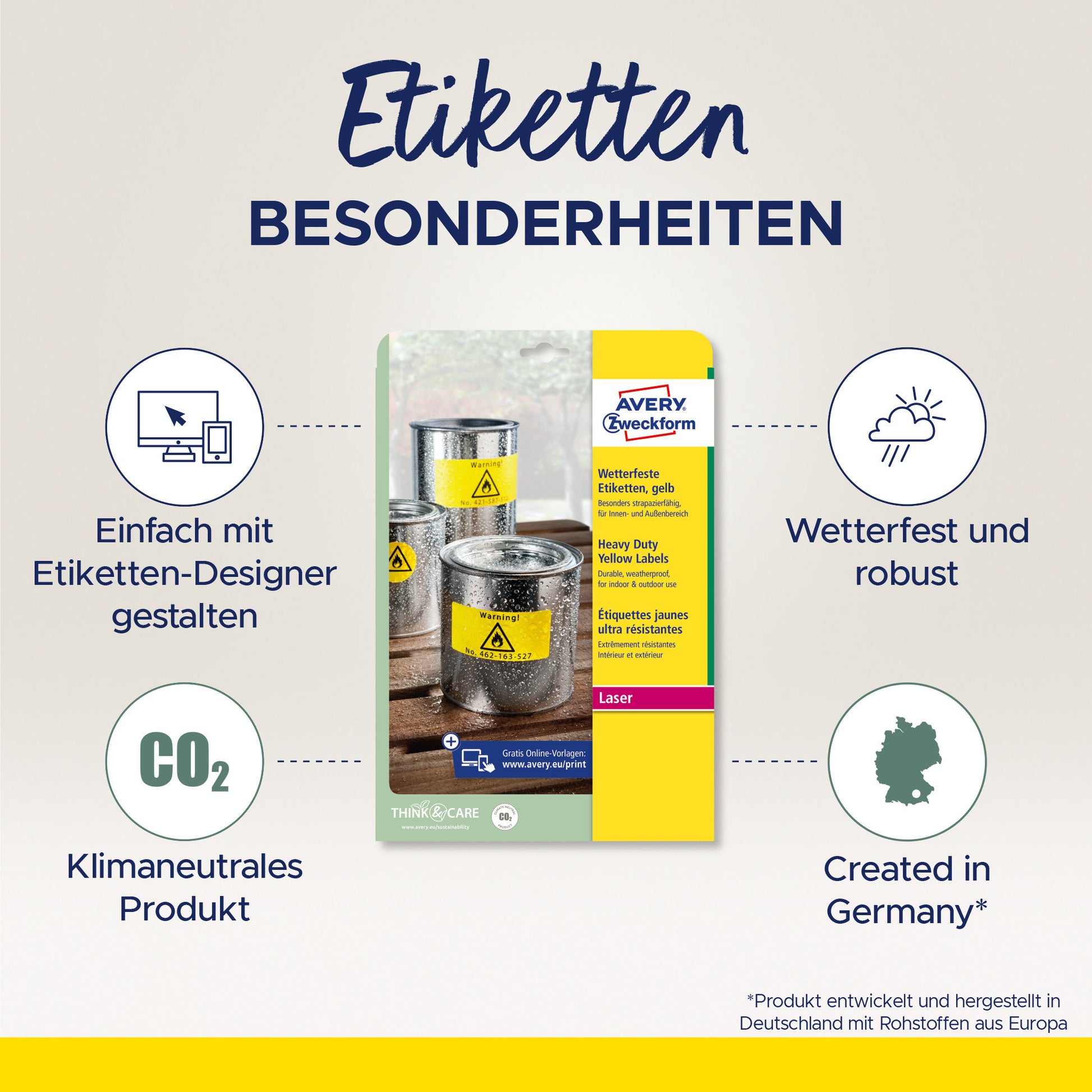 AVERY ZWECKFORM Etiketten Typenschild gelb L612720 20 Blatt A4