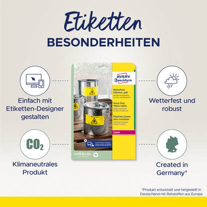 AVERY ZWECKFORM Etiketten Typenschild gelb L612720 20 Blatt A4