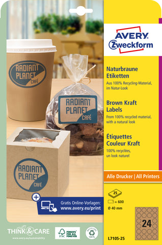 AVERY ZWECKFORM Etiketten 40mm L7105-25 naturbraun 600 Stück
