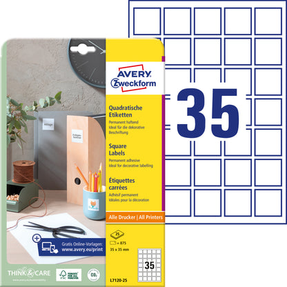 AVERY ZWECKFORM Etiketten QR Code 35x35mm L7120-25 blickdicht 875 Stück