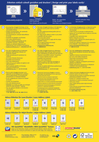 AVERY ZWECKFORM Adressetiketten 99,1x38,1mm L7163-250 weiss 3500 Stk./250 Blatt