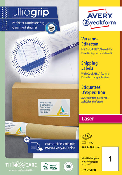 AVERY ZWECKFORM Versandetiketten 199,6x289,1mm L7167-100 weiss 100 Stk./100 Blatt