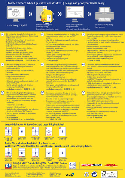 AVERY ZWECKFORM Versandetiketten 199,6x289,1mm L7167-100 weiss 100 Stk./100 Blatt