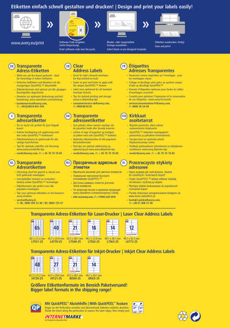 AVERY ZWECKFORM Adress-Etik. Laser 38x21,2mm L7551-25 transparent 1625 St./25 Blatt