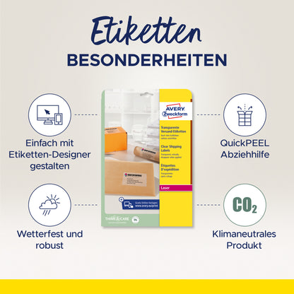 AVERY ZWECKFORM Adressetiketten 210x297mm L7567-25 Laser, transp. 25Stk./25Bl.