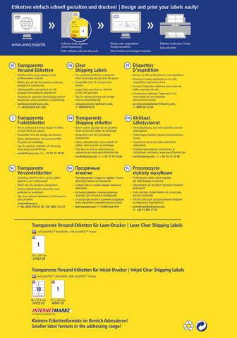 AVERY ZWECKFORM Adressetiketten 210x297mm L7567-25 Laser, transp. 25Stk./25Bl.