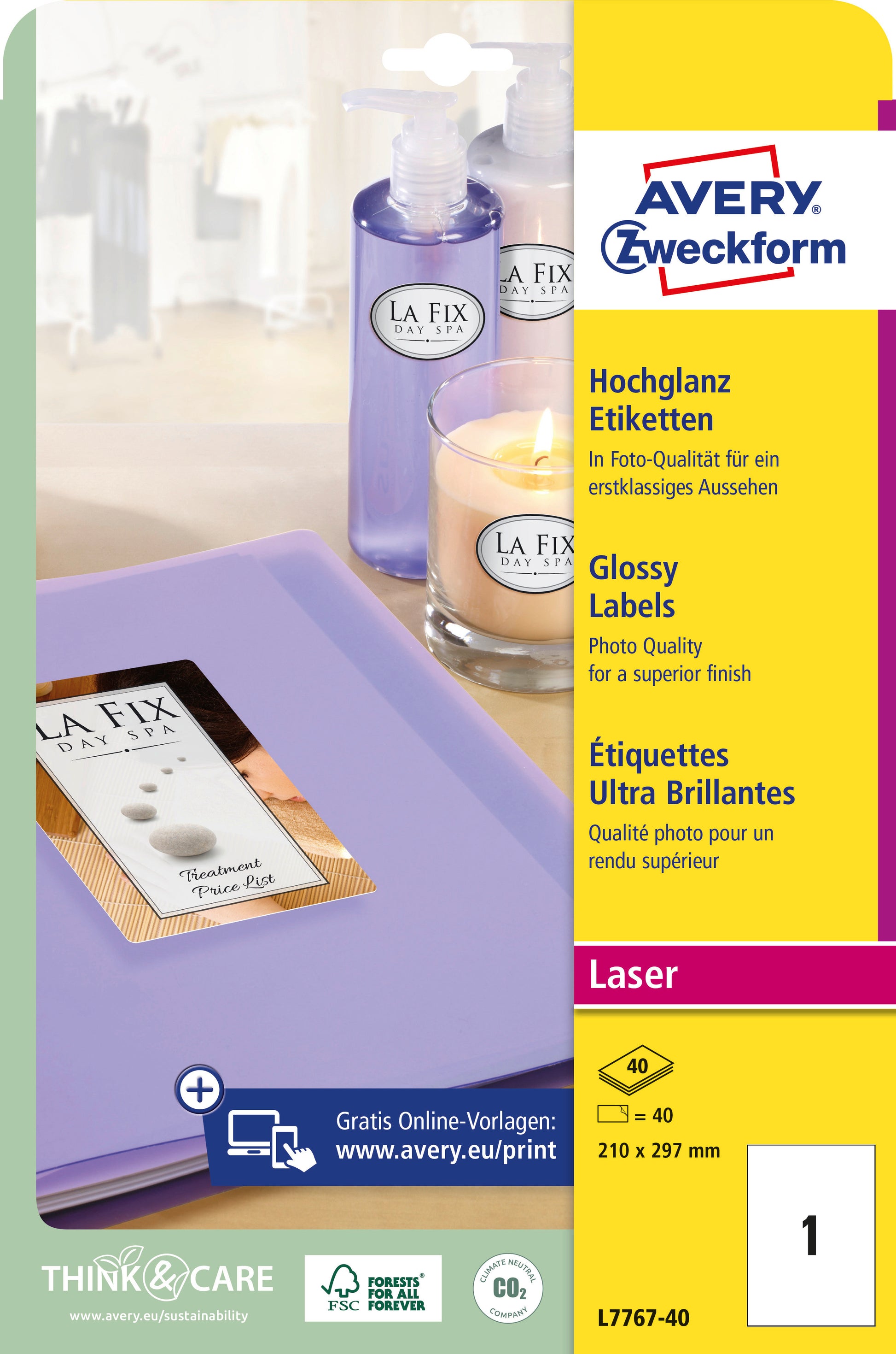 AVERY ZWECKFORM Etiketten A4 L7767-40 weiss, glossy 40 Stück