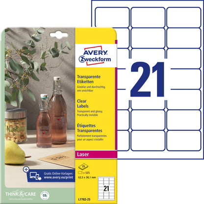 AVERY ZWECKFORM Etiketten 63,5x38,1mm L7782-25 transparent 525 Stück