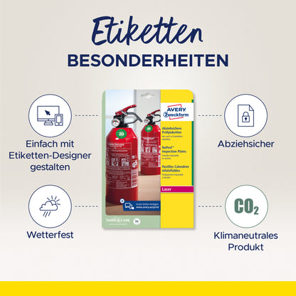 AVERY ZWECKFORM Prüfplaketten A4 , 30mm L7802-10 weiss, non-perm. 10 Bl.240Stk.