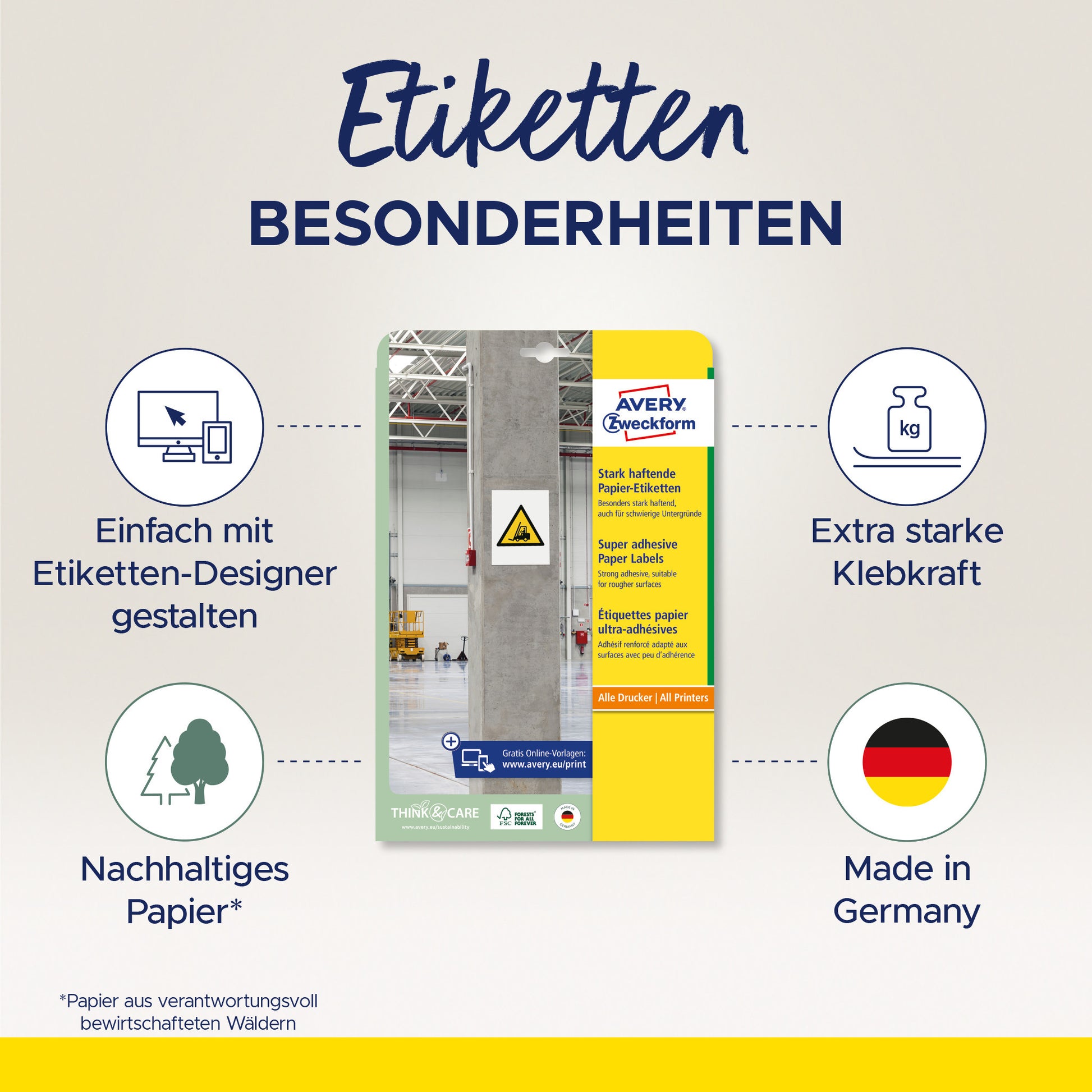 AVERY ZWECKFORM Etiketten Universal 105x48mm L7875-20 weiss, stark haftend 20 Blatt