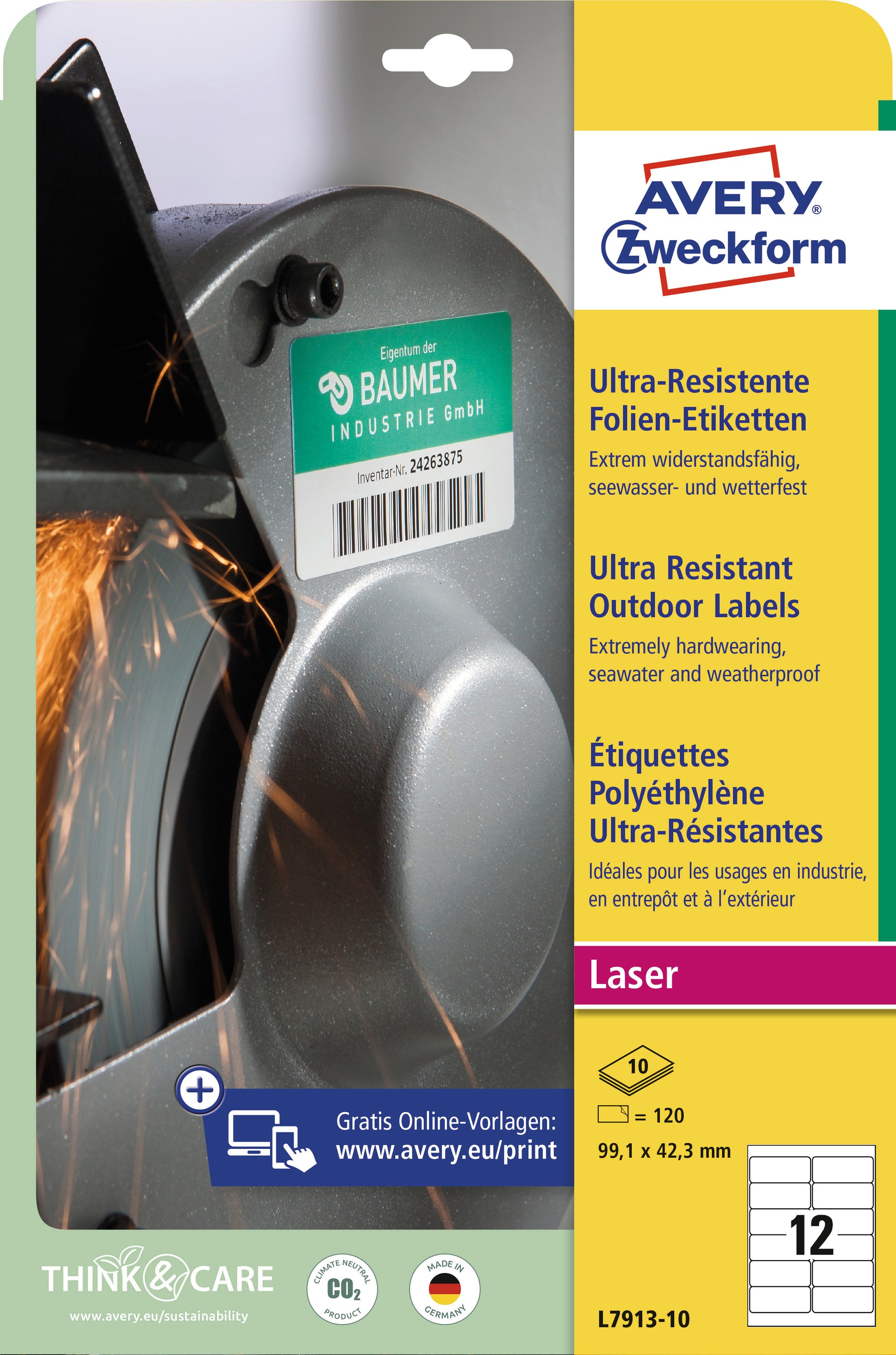 AVERY ZWECKFORM Etiketten 99,1x42,3mm L7913-10 weiss,ultra-resistent 10 Blatt