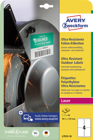 AVERY ZWECKFORM Etiketten 99,1x139mm L7915-10 weiss ultra-resistant