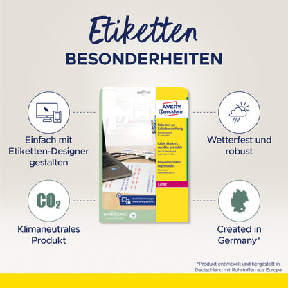 AVERY ZWECKFORM Etiketten 60x40mm L7950-20 Kabel, perm. 480 Stück