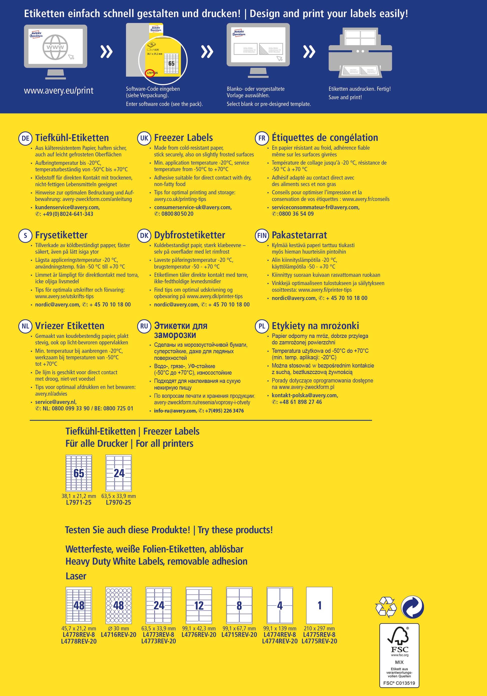 AVERY ZWECKFORM Tiefkühletiketten 63,5x33,9mm L7970-25 600 Stück