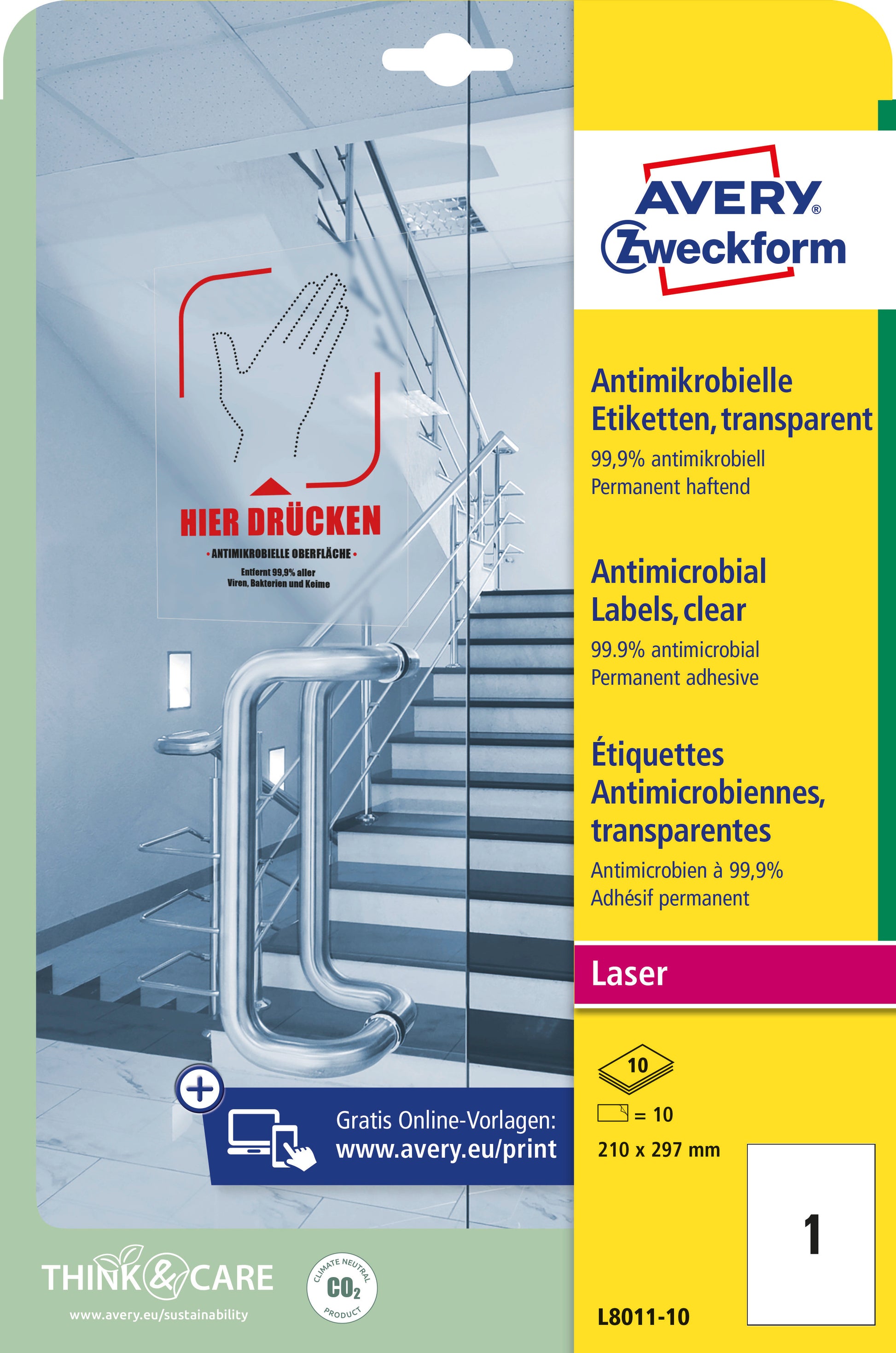 AVERY ZWECKFORM Etiketten L8011-10 Antimic. 210x297mm transp.