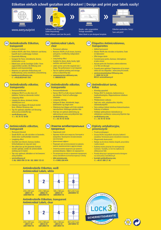 AVERY ZWECKFORM Etiketten L8011-10 Antimic. 210x297mm transp.