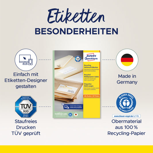 AVERY ZWECKFORM Etiketten 210x148mm LR3655 recycling 200 Stück