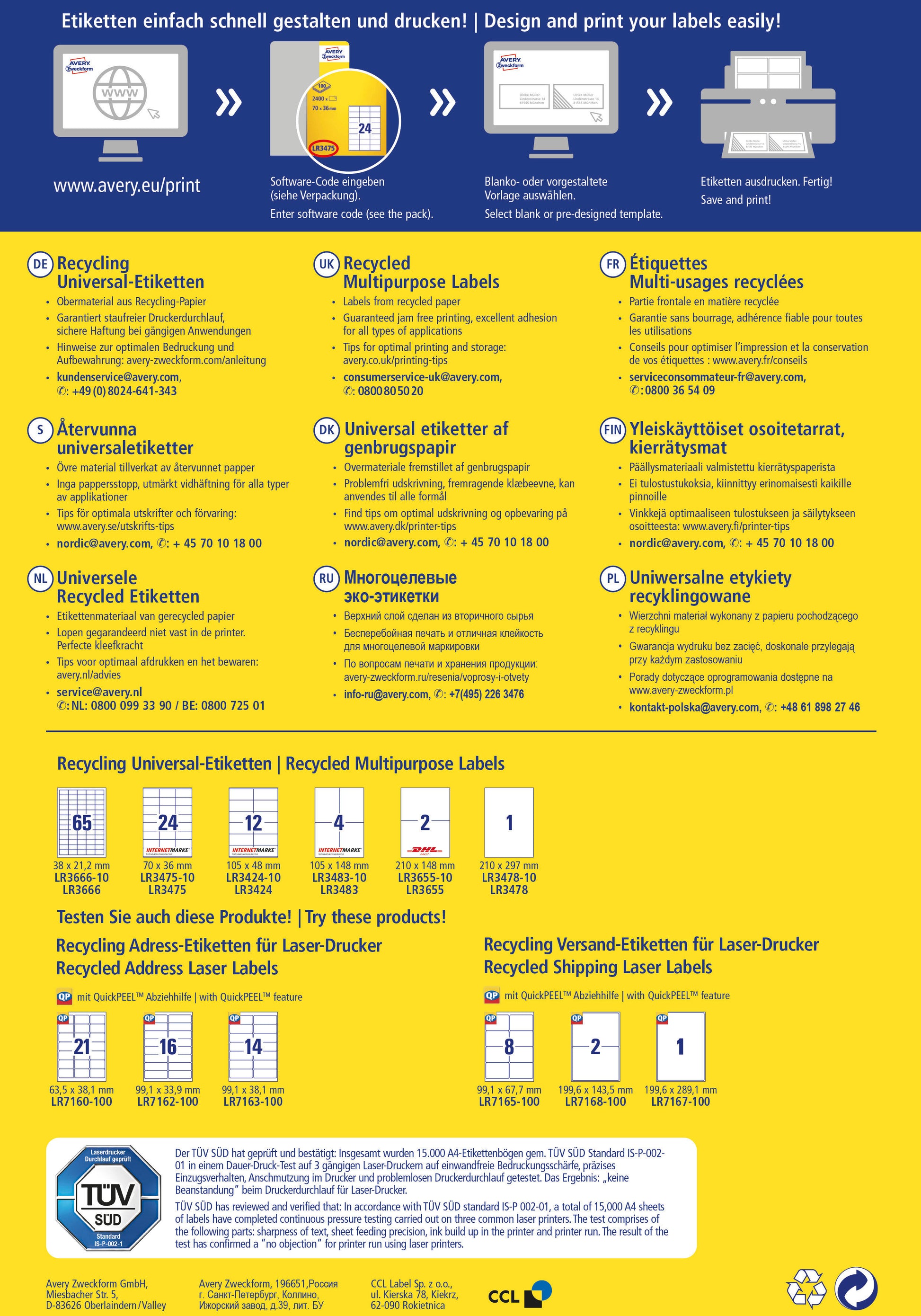 AVERY ZWECKFORM Etiketten 38x21,2mm LR3666 recycling 6500 Stück