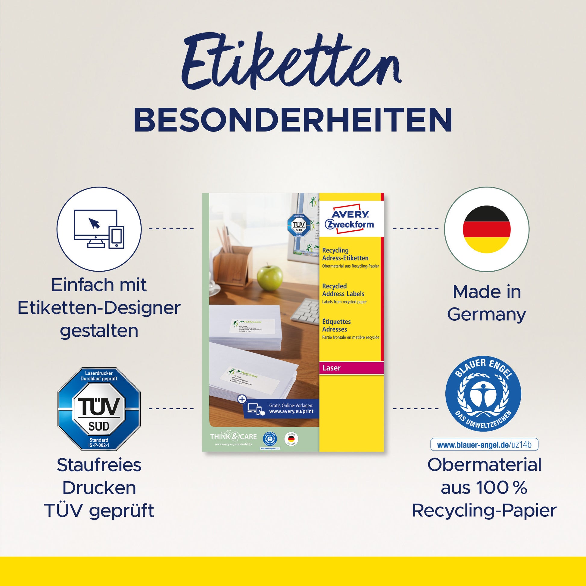 AVERY ZWECKFORM Adressetiketten 63,5x38,1mm LR7160100 recycling 2100 Stück