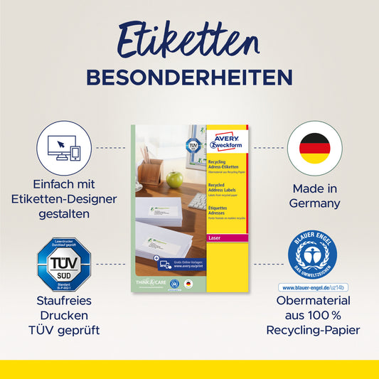 AVERY ZWECKFORM Adressetiketten 63,5x38,1mm LR7160100 recycling 2100 Stück