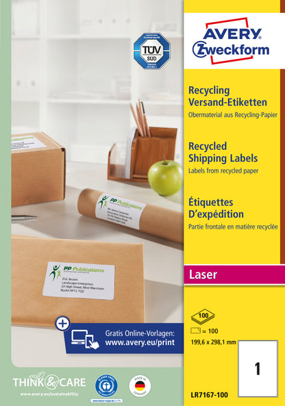AVERY ZWECKFORM Adressetiketten 199,6x289,1mm LR7167100 recycling 100 Stück