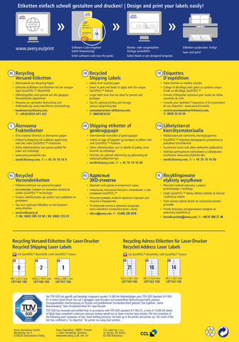 AVERY ZWECKFORM Adressetiketten 199,6x289,1mm LR7167100 recycling 100 Stück