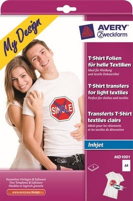 AVERY ZWECKFORM Textilfolie Iron-on A4 MD1001 Inkjet helle Textilien 5 Stk.