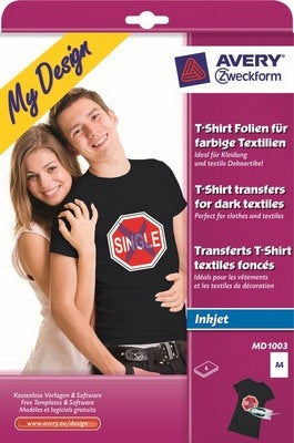 AVERY ZWECKFORM Textilfolie Iron-on A4 MD1003 Inkjet farbige Textil. 4 Stk.