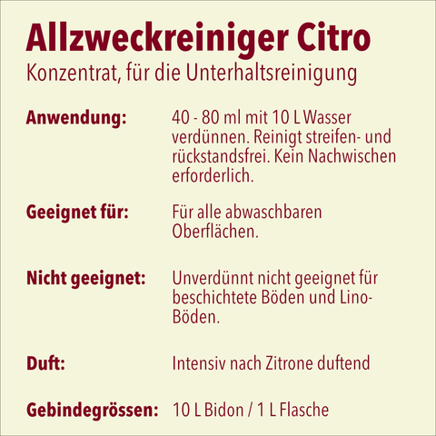 <p>Allzweckreiniger, gelb Citro, ph 10-11, 10 Litri</p>