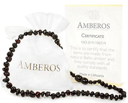 AMBEROS Natural Baltic Amber Baby Necklace - Cognac Baroque Quality