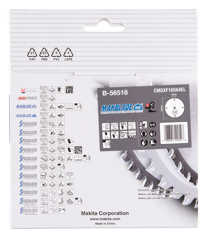 
          MAKBLADE+ Kreissägeblatt 165/20 für Akku Kapp – und Gehrungssäge 
          B-56518
        