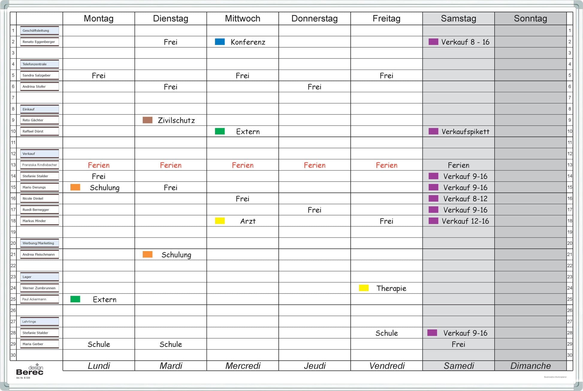 BEREC Wochenplaner 60 x 90cm B 326 für 30 Personen