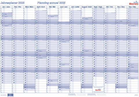 BEREC Jahresplaner quer 2025 B 5670 TF/25 1J/1S blau plastifiz. 60x90cm