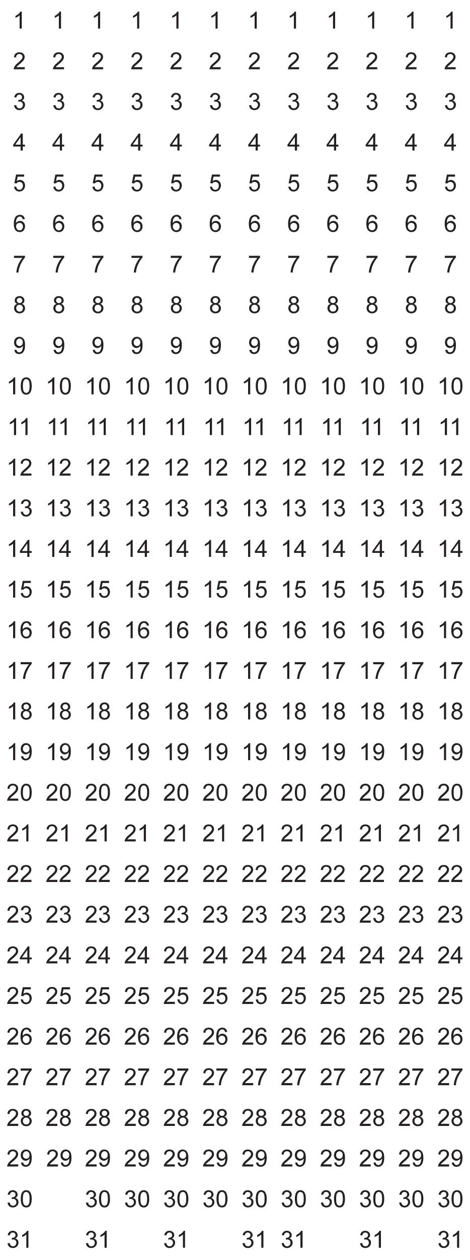 BEREC Datumsstreifen 1-31 DS 24 magnetisch vertikal 12 Stk.